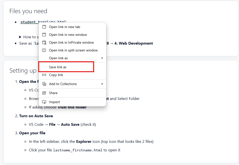 Right-click context menu