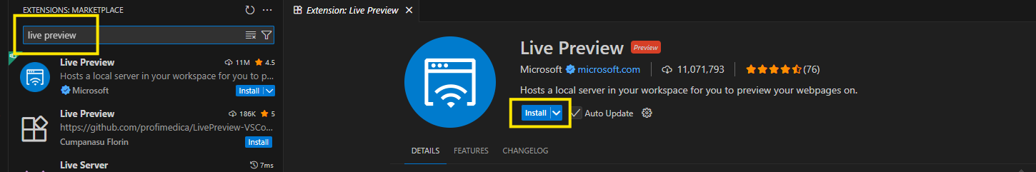 Live Preview extension